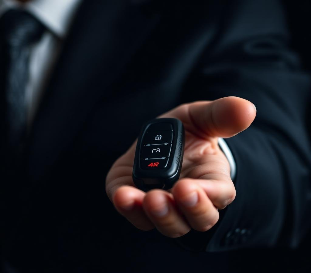 Salesperson handing over car keys